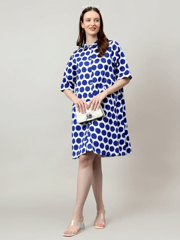 Polka Chic Cotton A-Line Shirt Dress