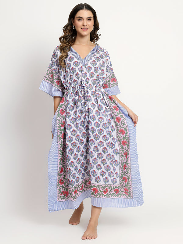 Elegant Floral Printed Cotton Kaftan