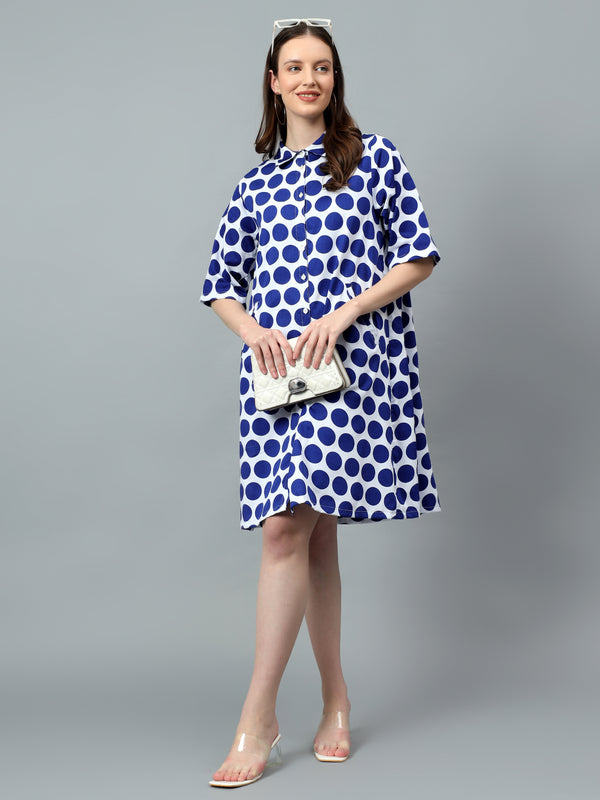 Polka Chic Cotton A-Line Shirt Dress