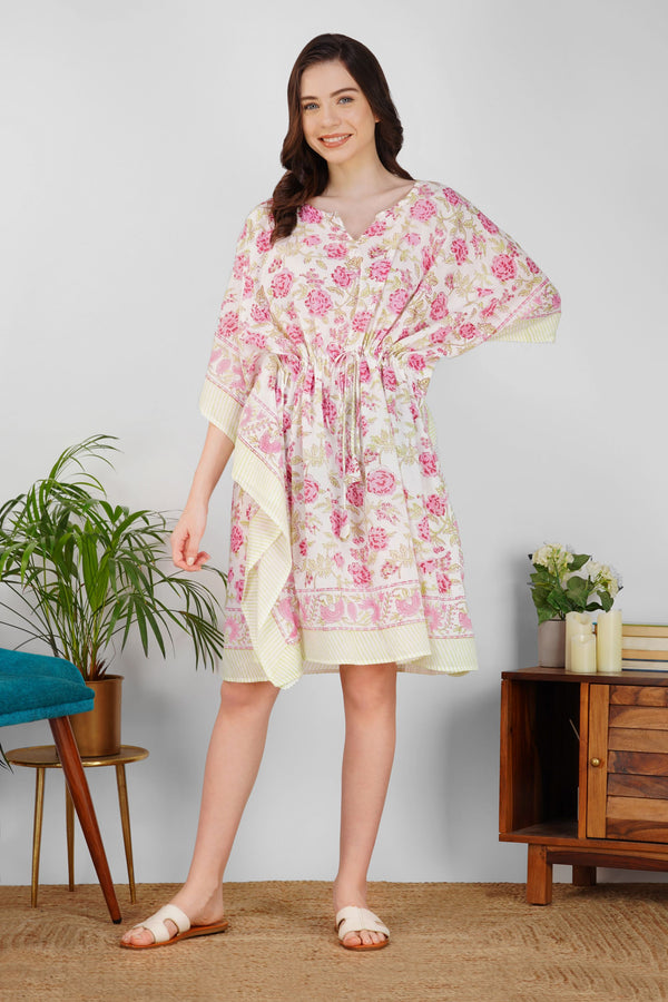 Embrace the summer breeze in sustainable and organic cotton Kaftan dresses, featuring delightful floral patterns and timeless white hues. Discover the perfect blend of comfort and style with our collection of designer cotton dresses, crafted with care and adorned with charming cotton dress patterns. Elevate your summer wardrobe with airy kaftan cotton sundresses, designed for effortless elegance all season long