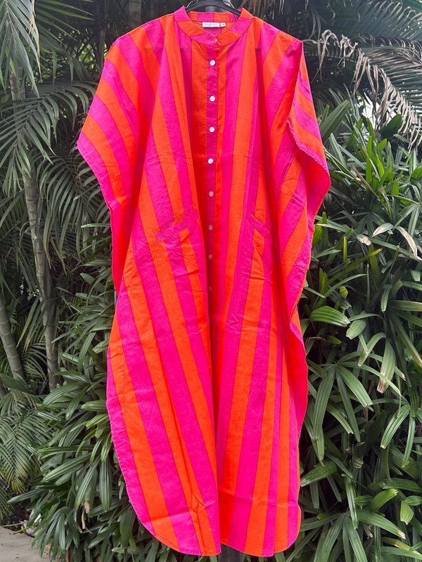 Stripe Galore Cotton Kaftan Shirt Dress