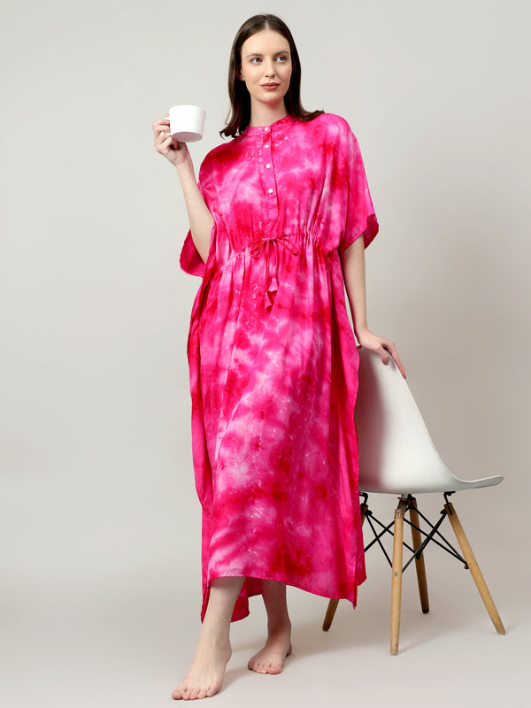 Hot Pink Shibori Cotton Shirt Kaftan