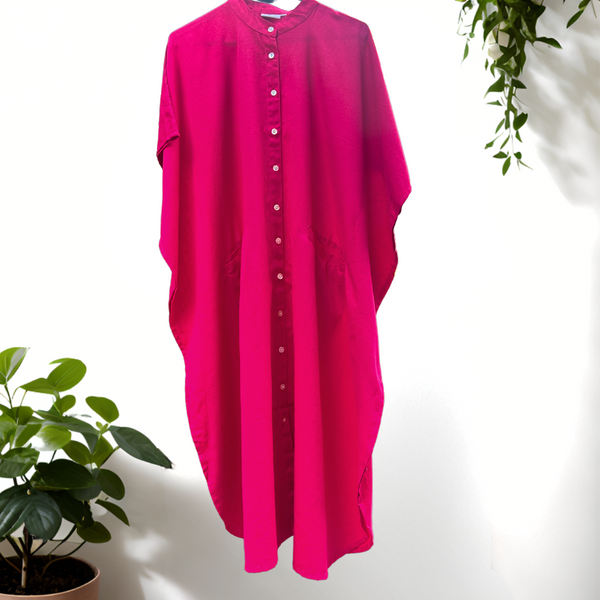 Hot Pink Pop Cotton Kaftan Shirt Dress