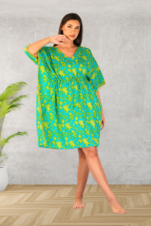 Tropical Floral Mini Cotton Kaftan - SAFEERA