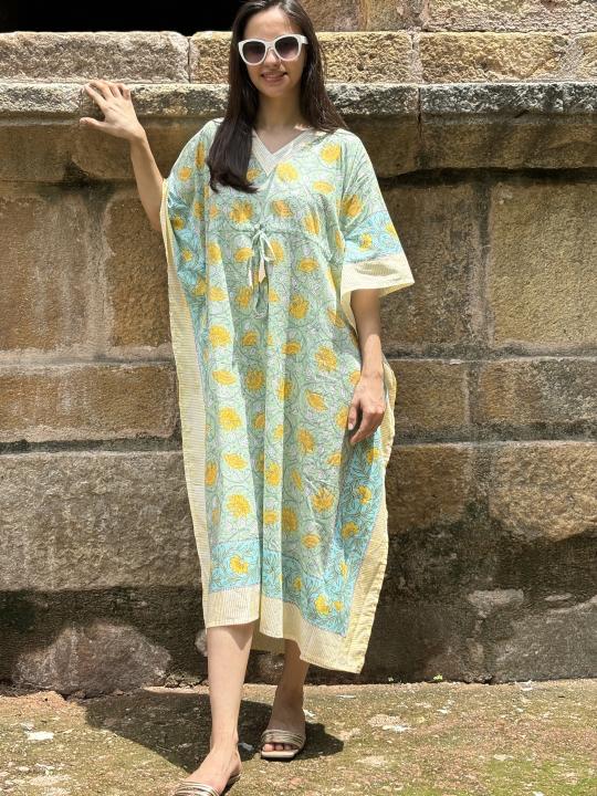 Blossom Breeze Cotton Maxi Kaftan - SAFEERA