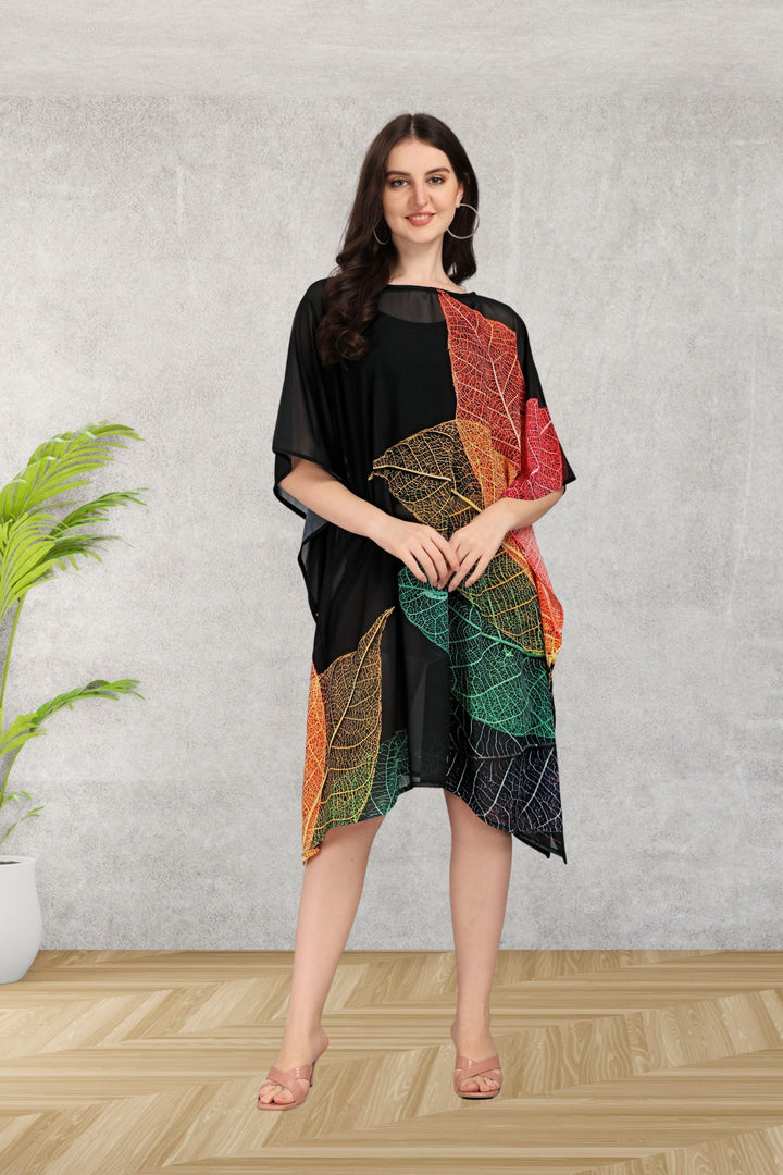 Black Leaf Mini Georgette Beach Cover Up - SAFEERA