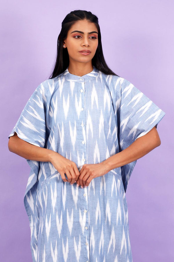 Azure Breeze Oversized Kaftan Shirt Dress