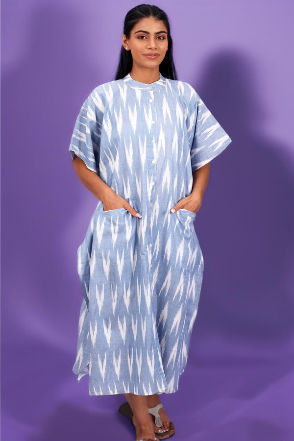 Azure Breeze Oversized Kaftan Shirt Dress