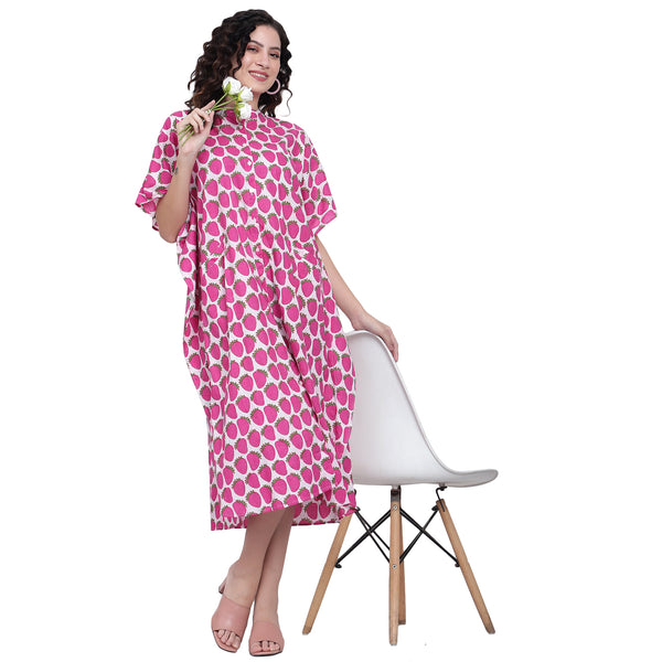 Indulge in ultimate relaxation with our collection of stylish kaftan dresses crafted from breathable cotton fabric, blending effortless chic with unbeatable comfort. Elevate your loungewear game with our range of kaftan dresses, the perfect fusion of fashion-forward design and sumptuous relaxation.