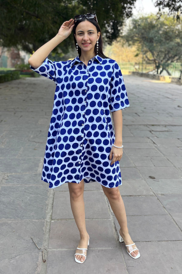 Polka Chic Cotton A-Line Shirt Dress