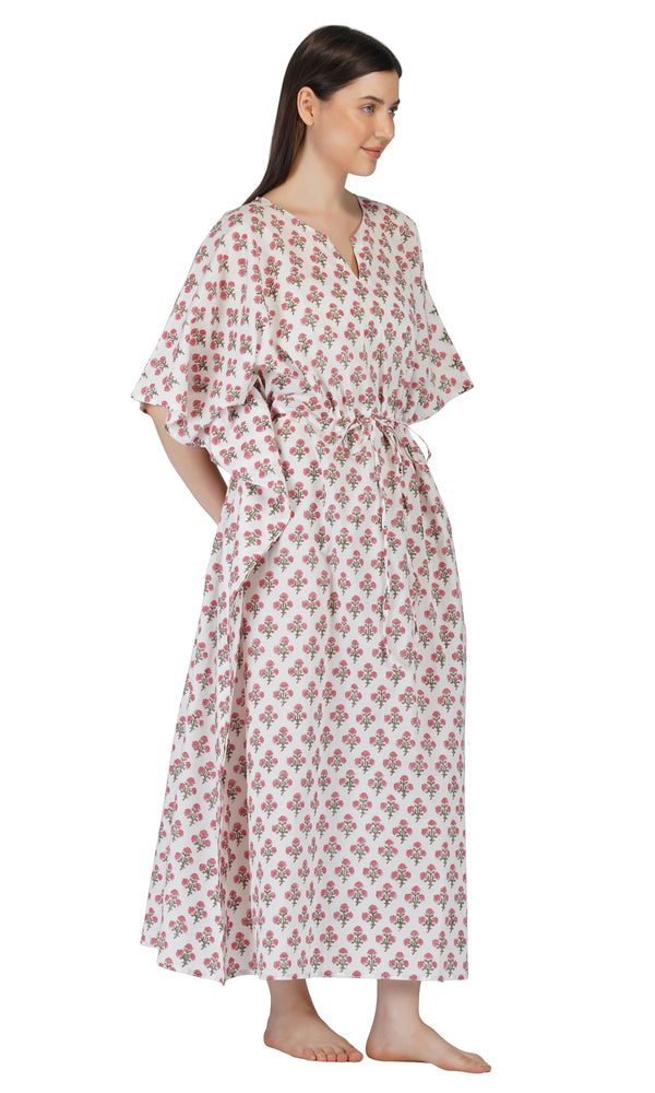 Floral White Pink Maxi Kaftan