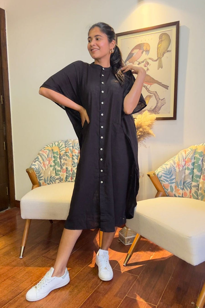 Black Beauty Oversized Kaftan Shirt Dress - SAFEERA