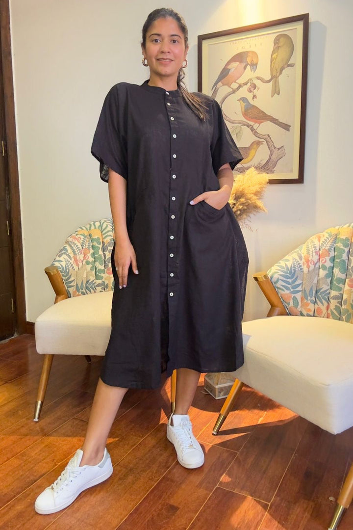 Black Beauty Oversized Kaftan Shirt Dress - SAFEERA